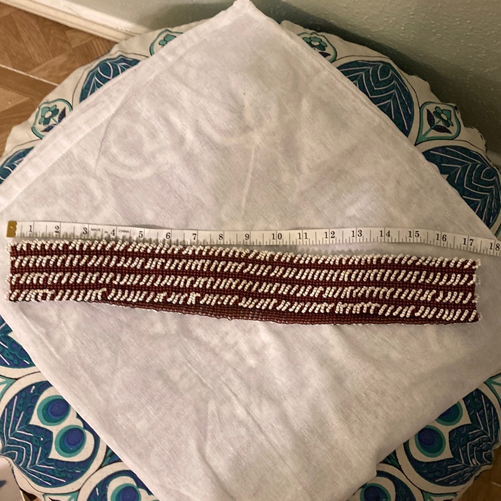 Handmade Beaded Reversible Stretch Belt Brown White Plus Size Friendly